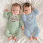 Personalised Colourful Floral Doodle Letter 100% Cotton Baby Romper Hat Set with Text Baby Shower Gift for Newborn New Parents