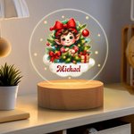 Gepersonaliseerde Dreamy Kerst Elf Maan Wolk LED Nachtlampje met Naam en Houten Base Nursery Room Decor Kerstcadeau voor Baby Kid