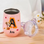 Personalized 3D Style Cartoon Character Halloween Theme Initial 10 oz Insulated Name Sippy Cup with Lid and Handle Halloween Gift for Toddler Kids
