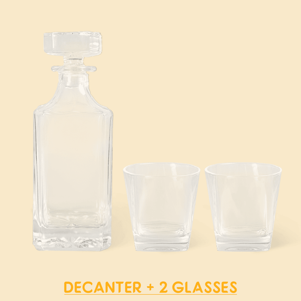 Personalized Vintage Border Whiskey Decanter Glass Set with Engraved Name Initial and Date Christmas Birthday Anniversary Gift for Men Liquor Lovers