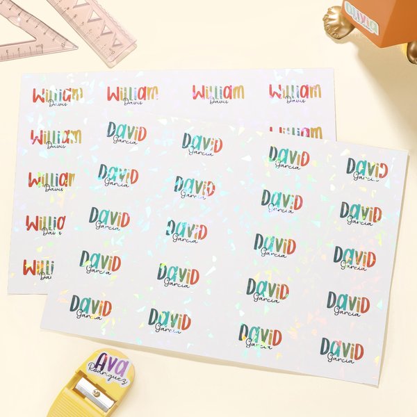 Autocollant de nom holographique personnalisé Etiquette adhésive imperméable Fournitures scolaires Retour à l'école Cadeau d'anniversaire pour les enfants Enseignants