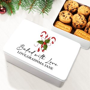 Personalised Christmas Sweets Cane Food Grade Metal Biscuit Tin Box with Texts Christmas Gift for Family Kids