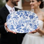 Personalised Vintage Toile De Jouy Decorative Platter with Stand and Text Aesthetic Home Decor Housewarming Wedding Gift for Brides Family Friends