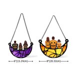 Personalized Halloween Cartoon Character Back View Moon Shape Window Hanging Suncatcher with Names Home Decor Halloween Gift for Family