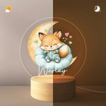 Personalized Moon Star Cartoon Sleeping Animals Acrylic LED Night Light with Wooden Base and Name Nursery Decor Baby Shower Birthday Gift for Kids