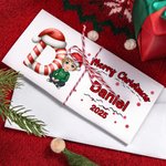 Personalized Cartoon Character Santa Hat Initial Card Wallet with Name Year and Envelope for Cash Christmas Gift for Family Kids