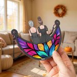 Personalized Halloween Cartoon Character Back View Moon Shape Window Hanging Suncatcher with Names Home Decor Halloween Gift for Family