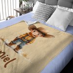 Personalized Cartoon Cowboy Cowgirl Soft Throw Blanket with Name Room Decor Birthday Gift for Boys Girls