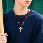 Personalized Magnetic Sparkle Rhinestone Beaded Baseball or Softball Cross Necklace with Number Game Day Birthday Gift for Ball Game Lovers