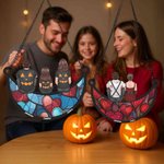 Personalized Halloween Cartoon Character Back View Moon Shape Window Hanging Suncatcher with Names Home Decor Halloween Gift for Family