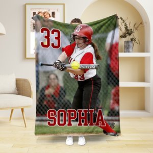 Personalised Sports Photo Soft Throw Blanket with Sports Number and Name Home Decor Birthday Gift for Sports Fans