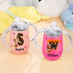Personalized 3D Style Cartoon Character Halloween Theme Initial 10 oz Insulated Name Sippy Cup with Lid and Handle Halloween Gift for Toddler Kids
