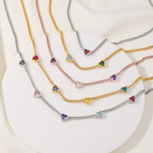 Personalised 1-5 Heart-Shaped Birthstones Necklace Exquisite Jewellery Mother's Day Birthday Anniversary Gift for Women