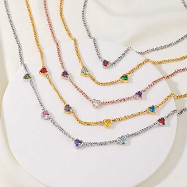Personalized 1-5 Heart-Shaped Birthstones Necklace Exquisite Jewelry Mother's Day Birthday Anniversary Gift for Women