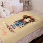 Personalized Cartoon Cowboy Cowgirl Soft Throw Blanket with Name Room Decor Birthday Gift for Boys Girls