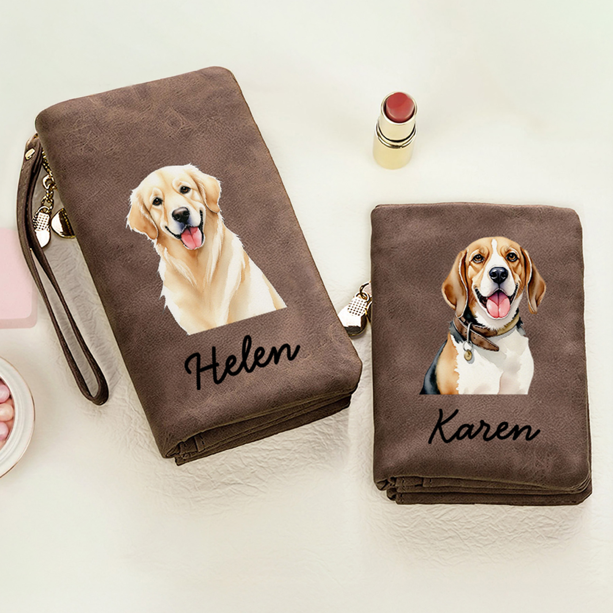 Portefeuille personnalisé en cuir PU avec nom et plusieurs fentes pour cartes Cadeau d'anniversaire pour les propriétaires d'animaux de compagnie