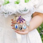 Personalized Multicolor Ribbon Vintage Oval Photo Bouquet Charm with Beads and Heart Pendant Engagement Wedding Gift for Bride Couple