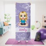 Personalised Cartoon Yoga Character Super Absorbent Yoga Towel Mat with Name and Mesh Pocket Sports Accessories Birthday Gift for Yoga Lovers Women