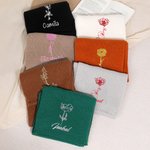 Personalized Embroidered Birth Flower Soft Warm Knit Scarf with Name Fashion Accessory Birthday Gift for Men Women Family