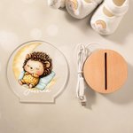 Personalized Moon Star Cartoon Sleeping Animals Acrylic LED Night Light with Wooden Base and Name Nursery Decor Baby Shower Birthday Gift for Kids