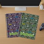 Personalised Game Pattern A5 Spiral Notebook with Name and 120 Lined Pages Back to School Birthday Gift for Students Game Lovers