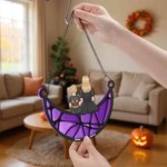Personalized Halloween Cartoon Character Back View Moon Shape Window Hanging Suncatcher with Names Home Decor Halloween Gift for Family