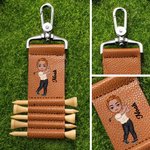 Tee Your Game Tie Your Heart - Personalized Cartoon Character PU Leather Golf Tee Holder and 5 Pcs Bamboo Tees