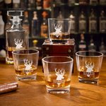 Personalized Engraved Deer Silhouette Decanter with Initial Name and Wooden Storage Box Birthday Christmas Gift for Bartender Whiskey Lover