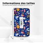 Portefeuille à Motif Floral Personnalisé avec Nom Accessoire en Cuir PU Multi-compartiments Fermeture Éclair Cadeau Anniversaire pour Femme