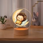 Personalized Moon Star Cartoon Sleeping Animals Acrylic LED Night Light with Wooden Base and Name Nursery Decor Baby Shower Birthday Gift for Kids