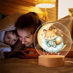 Personalized Moon Star Cartoon Sleeping Animals Acrylic LED Night Light with Wooden Base and Name Nursery Decor Baby Shower Birthday Gift for Kids