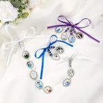 Personalized Multicolor Ribbon Vintage Oval Photo Bouquet Charm with Beads and Heart Pendant Engagement Wedding Gift for Bride Couple