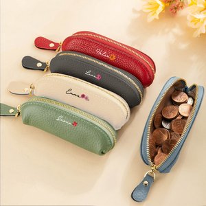 Personalized Birth Flower Multicolor Mini PU Leather Coin Purse Makeup Bag with Name Travel Essential Birthday Annivesary Gift for Women