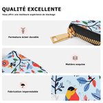 Portefeuille à Motif Floral Personnalisé avec Nom Accessoire en Cuir PU Multi-compartiments Fermeture Éclair Cadeau Anniversaire pour Femme
