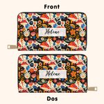 Portefeuille à Motif Floral Personnalisé avec Nom Accessoire en Cuir PU Multi-compartiments Fermeture Éclair Cadeau Anniversaire pour Femme