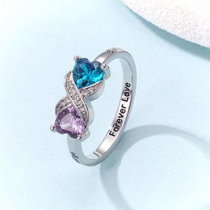 Personalised Heart Birthstones Infinity Ring with Engraved Names and Text Birthday Anniversary Engagement Gift for Woman
