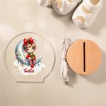 Gepersonaliseerde Dreamy Kerst Elf Maan Wolk LED Nachtlampje met Naam en Houten Base Nursery Room Decor Kerstcadeau voor Baby Kid