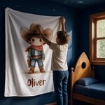 Personalized Cartoon Cowboy Cowgirl Soft Throw Blanket with Name Room Decor Birthday Gift for Boys Girls