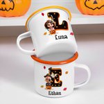 Personalized Halloween Costume 3D Cartoon Character 12 oz Enamel Mug with Name and Initial Halloween Party Gift for Family Friends
