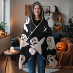 Personalised Cute Ghost Soft Hooded Blanket with Name Halloween Gift for Kids Halloween Lovers