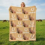 Personalised Horseshoe Horse Face Photo Multicolour Soft Throw Blanket with Name Birthday Anniversary Gift for Horse Owner Lover