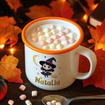 Taza de esmalte personalizada de 355 ml con bruja de dibujos animados regalo de Halloween para niños
