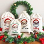Personalized Cute Cartoon Santa Claus Star Drawstring Gift Bag with Name and Text Christmas Gift for Family Friends