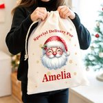 Personalized Cute Cartoon Santa Claus Star Drawstring Gift Bag with Name and Text Christmas Gift for Family Friends