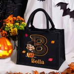 Personalisierte Halloween-Kostüm Cartoon Charakter Kürbis Initial Jute Tote Tasche mit Namen Halloween Party Geschenk für Familie Freunde Kinder
