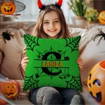 Personalized Halloween Theme Spide Web Design Multicolor Pillow Cover with Name Halloween Gift for Friends Family