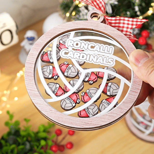 Personalisierte Santa Hut Volleyball hölzerne Weihnachten Shaker Ornament mit Team und 6-14 Mitglied Namen Weihnachtsbaumschmuck Geschenk für Volleyball-Liebhaber