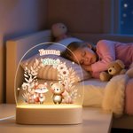 Personalisiertes Waldtier-Design LED-Nachtlicht mit Namen und Holzsockel Kinderzimmer Dekoration Geburtstag Babyparty Geschenk für Jungen Mädchen