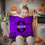 Personalized Halloween Theme Spide Web Design Multicolor Pillow Cover with Name Halloween Gift for Friends Family