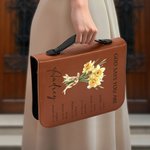 Personalized Multicolor Birth Flower Bouquet Bible Verses PU Leather Book Cover with Name and Title Birthday Baptism Gift for Christian Women